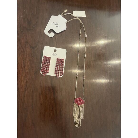 Loft Outlet Necklace Earrings Set NEW Red Rhinestones Holiday Christmas Party - Picture 5 of 6